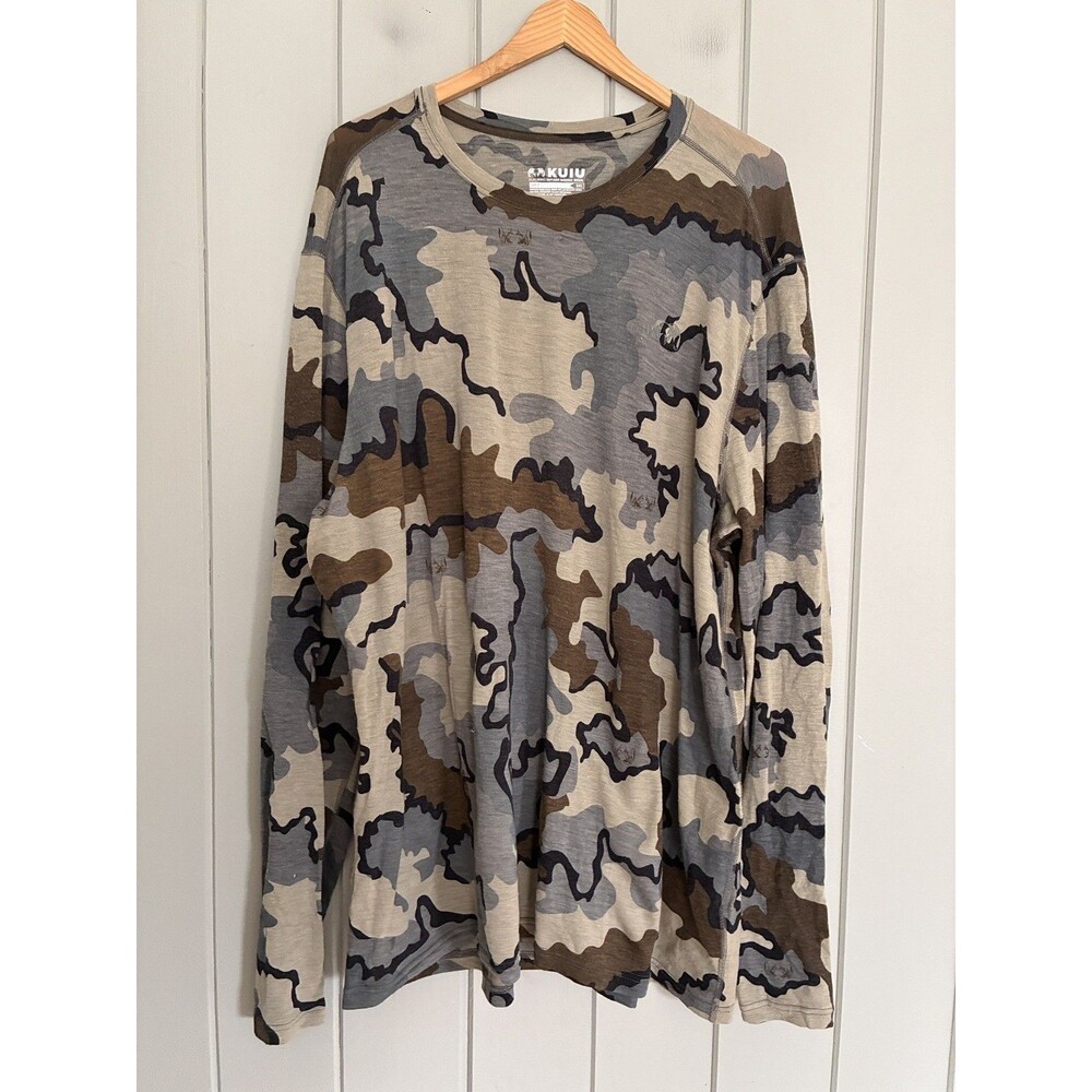 Kuiu Merino Long Sleeve Crew Shirt 3XL Camo Print Green Long Sleeves Hunting